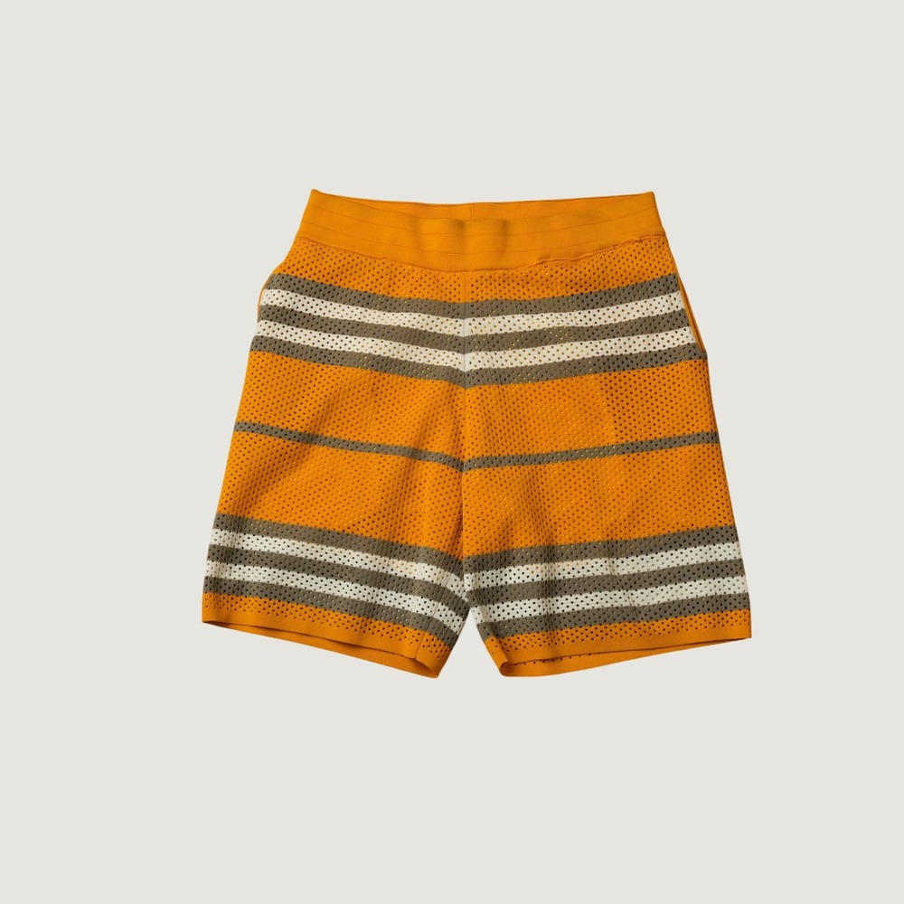 Burberry Shorts Orange Striped Mesh Knit Cotton Designer XL Luxury Casual